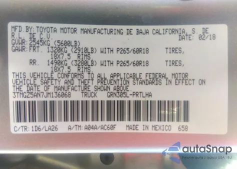 2018 Toyota Tacoma Limited from USA, damaged, VIN 3TMGZ5AN7JM136068